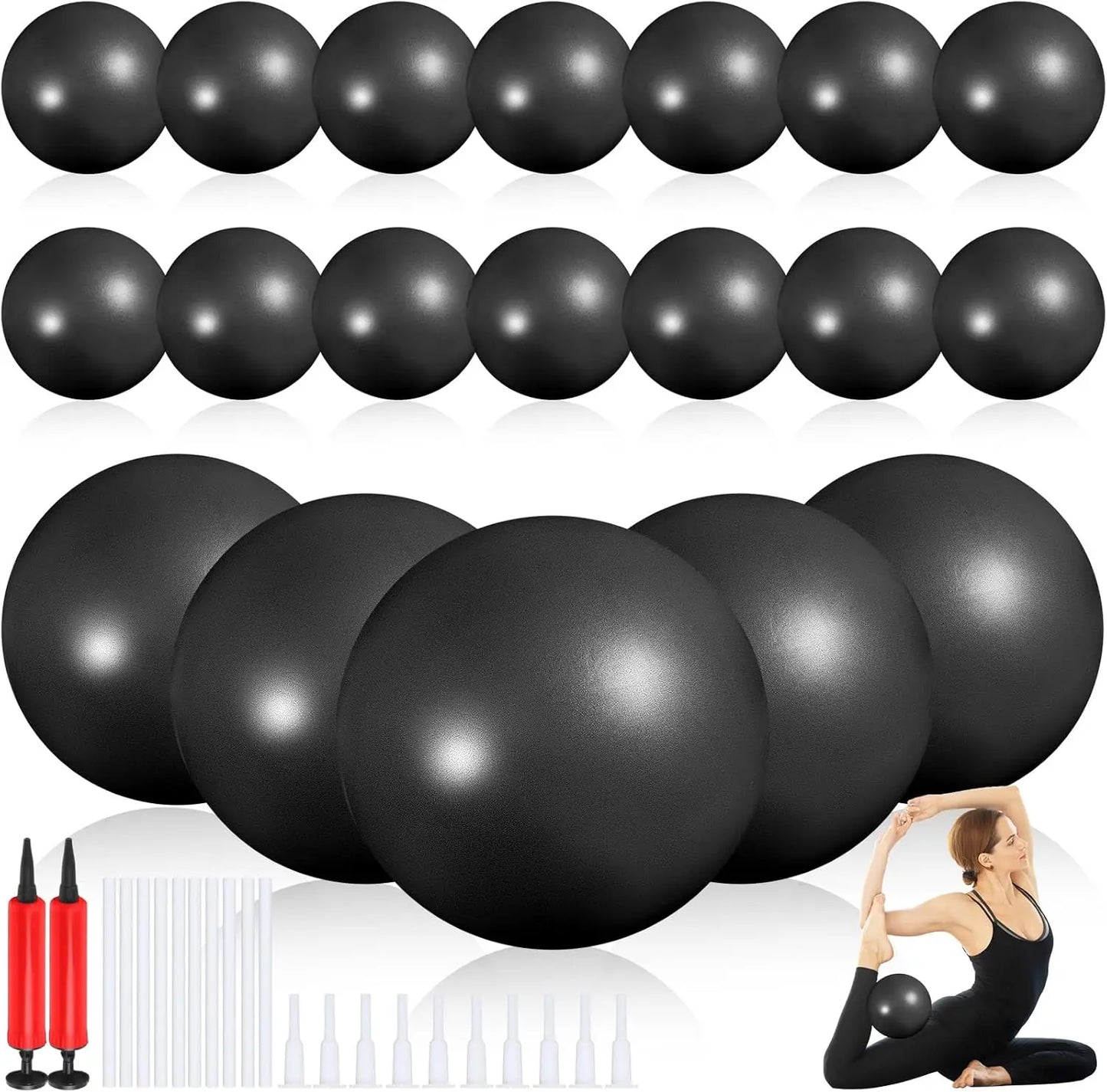 20 Pack 9 Inch Mini Pilates Balls with Pump & Inflation Tubes Bulk Yoga Exercise Balls for Barre