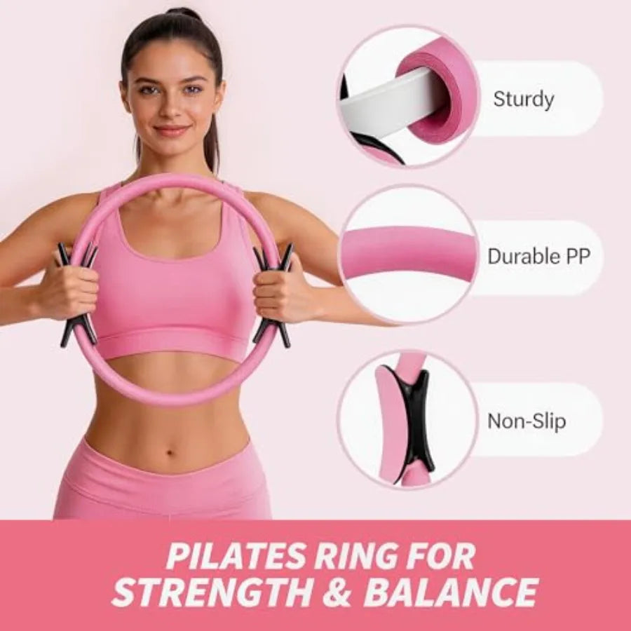18PCS Ultimate Home Pilates Circle Kit, Professional Pilates Equipment Set with Magic Pilates Ring, Ball and Yoga Mat for Full