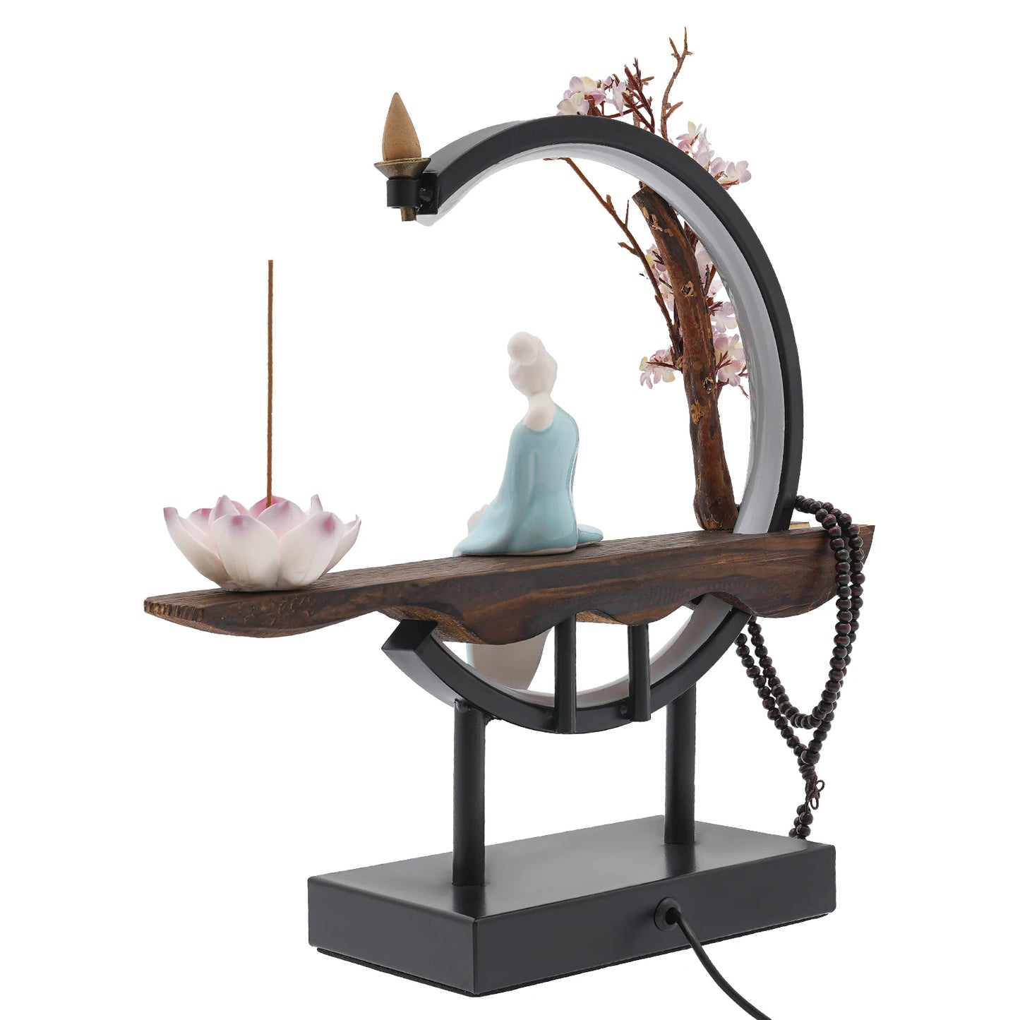 Incense Burner Backflow Waterfall Smoke Censer Holder W/ Light Resin Durable For Home Meditation Feng Shui Quiet Decorative Use