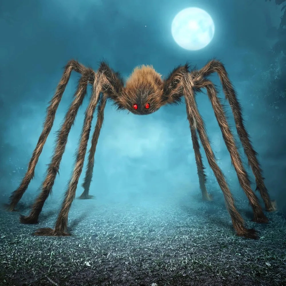 Large Giant Spider Halloween Outdoor Decorations Scary Large Spider Props for Yard Lawn Halloween Outside Decor and Indoor Party Decor, Brown (Standing Height Is 15 Inches)