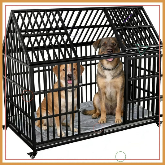 54" Heavy Duty Dog Crate with Mat, XL/XXL Indoor Kennel for Large Dogs, Double Door Design