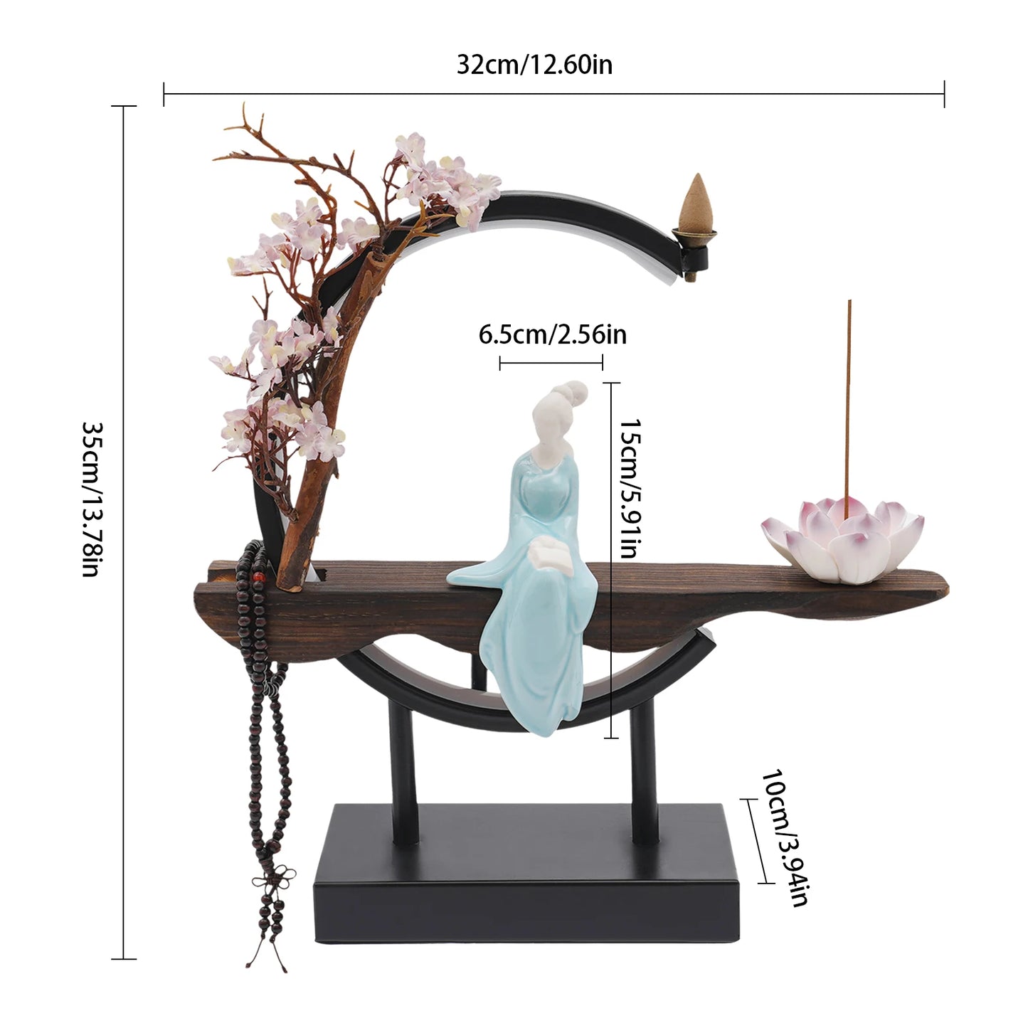 Incense Burner Backflow Waterfall Smoke Censer Holder W/ Light Resin Durable For Home Meditation Feng Shui Quiet Decorative Use