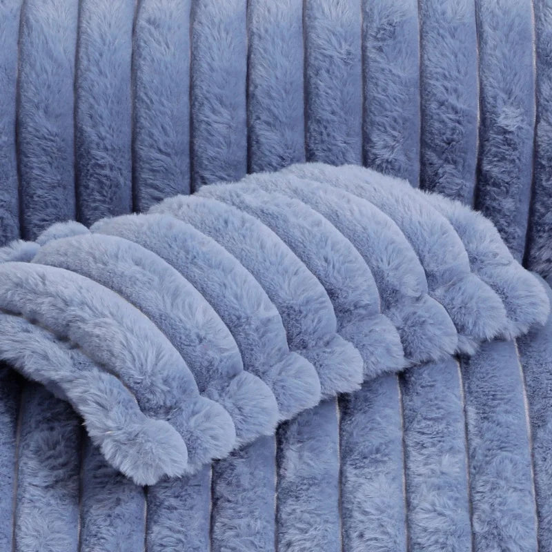 Soft Rabbit Plush Pet Sofa Bed Anti Slip Bottom Zipper Removable Cover Comfortable Pet Sleeping Couch With Pillow Fashion Striped Design Indoor Bedroom Living Room Pet Rest Furniture