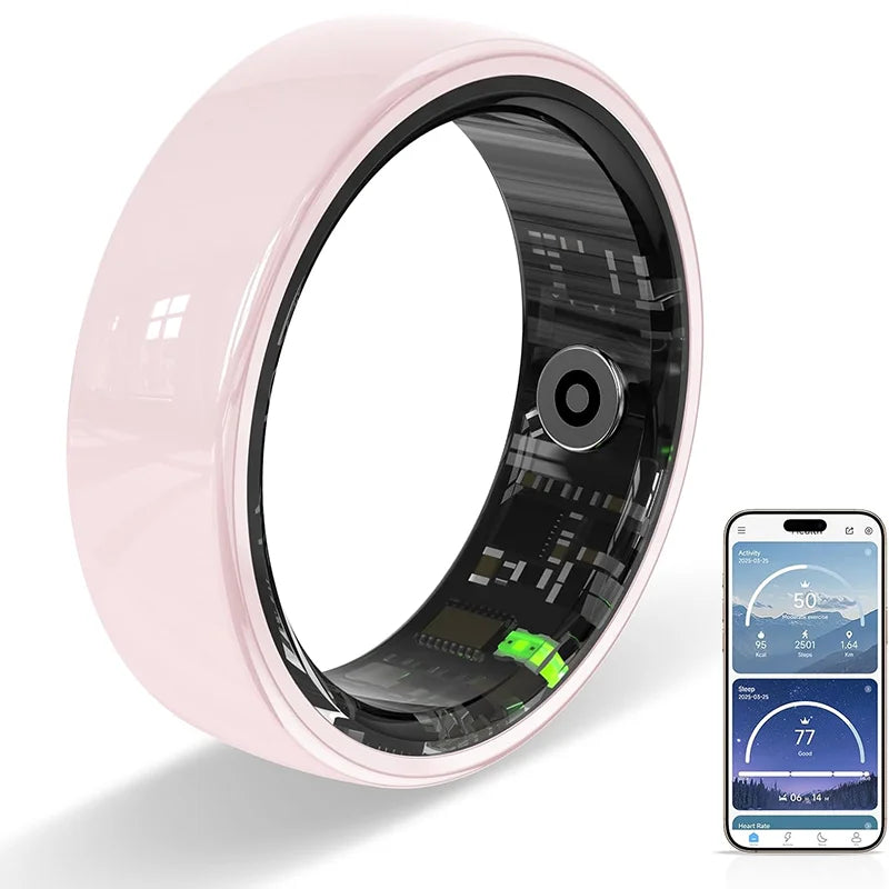 Fashion Ceramics Smart Ring with Charging Case，Health & 24/7 Sleep Monitoring，IP68 Water，Multi-sport Modesproof，