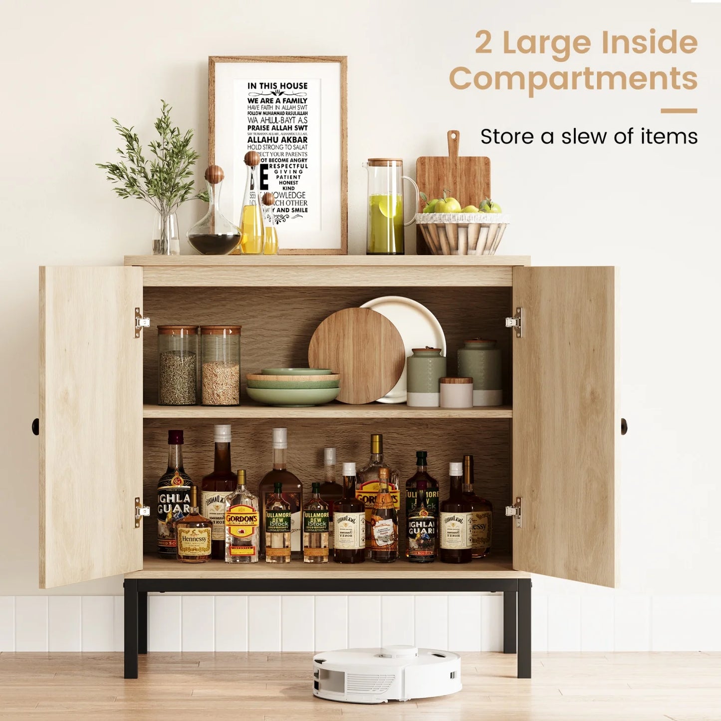 Sideboard Buffet Cabinet, Wooden Storage Cabinet with Adjustable Shelves Wood Console Cabinet with Storage for Dining Room