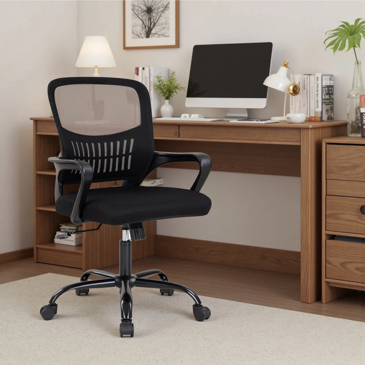JHK Ergonomic Mesh Fixed Armrest Office Computer Chair Adjustable Swivel Mid-Back Computer Desk Chair with Lumbar Support