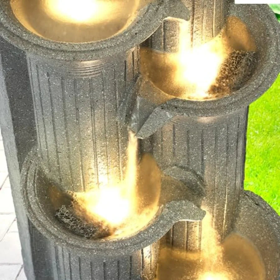5-Tier Outdoor Indoor Water Feature Fountain 24 H Indoor Cascading Waterfall with 4 LED Lights Floor Standing Garden Fountain f