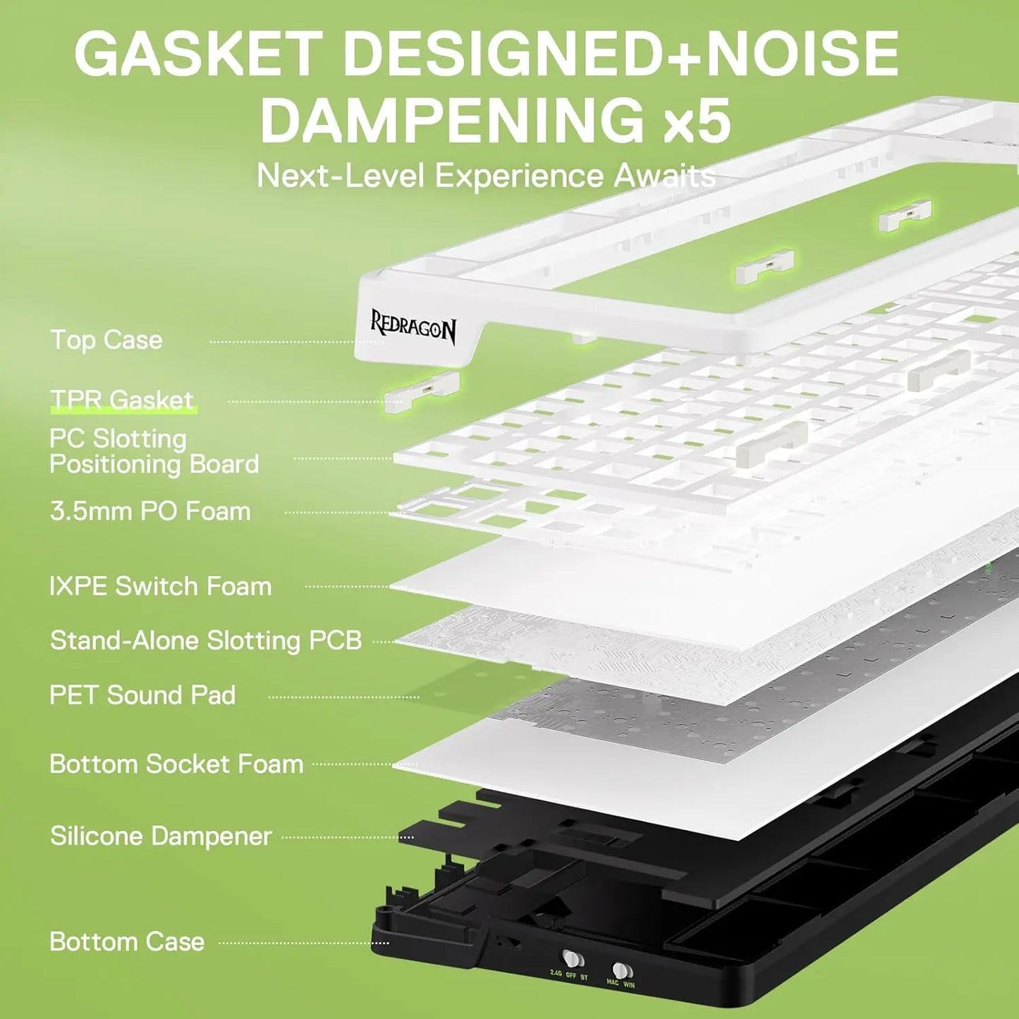 Redragon K686 PRO 98 Keys Wireless Gasket RGB 3-Mode PBT 5-Layer Noise Dampening Hot-Swap Gaming Mechanical Keyboard