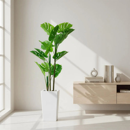 4.5FT Artificial Monstera Plant Tree with Tall White Planter, Fake Floor Plants, Faux Tropical Palm Tree for Home Office Porch