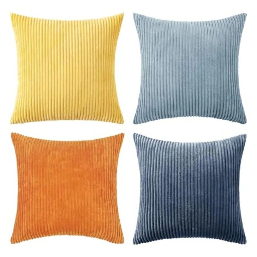 Boho Farmhouse Throw Pillow Covers 18x18 Inch Set of 4 Mordern Nordic Cushion Covers Soft Corduroy Spring Home Decor for Couch