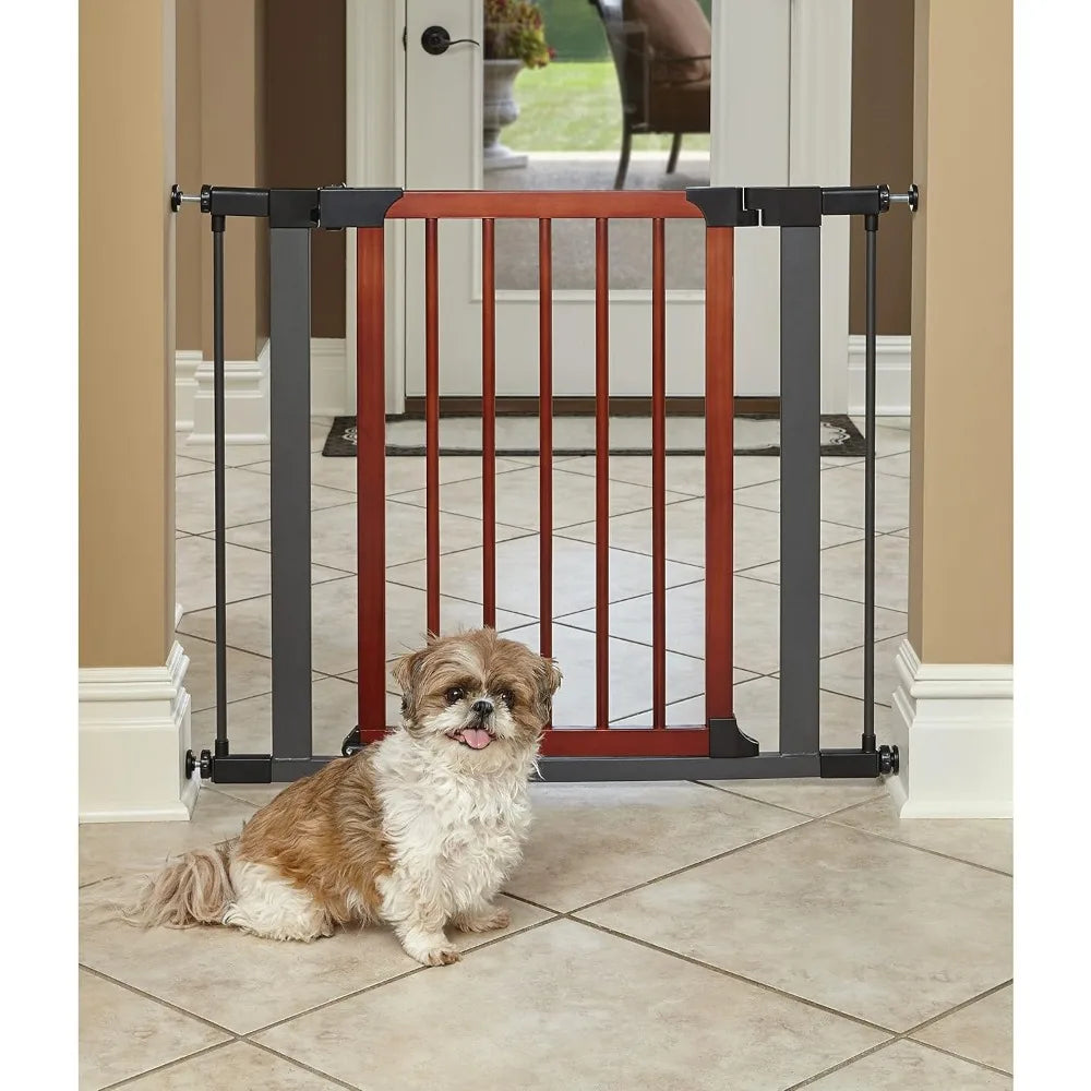 29-Inch Adjustable Pet Gate with Wood Door, Expands to 38 Inches Wide for Secure Home Use