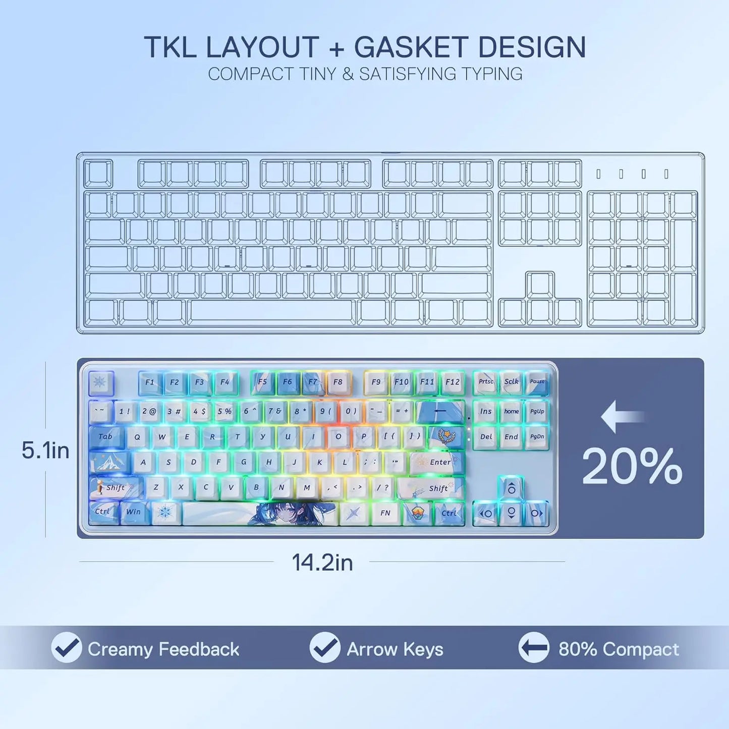 Redragon K707 PRO SE 80% Wireless Gasket RGB 3-Modes 87 Keys Gaming Mechanical Hot-Swap Keyboard, Mint Mambo Switch