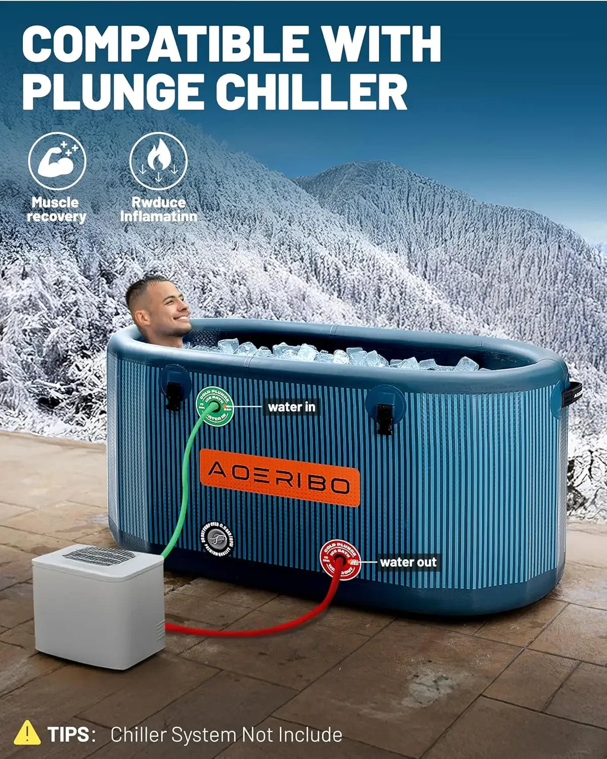 Inflatable 126 Gallon Extra Large Oval Cold Plunge Tub Superior Insulation Portable Ice Bath Athletes Adults