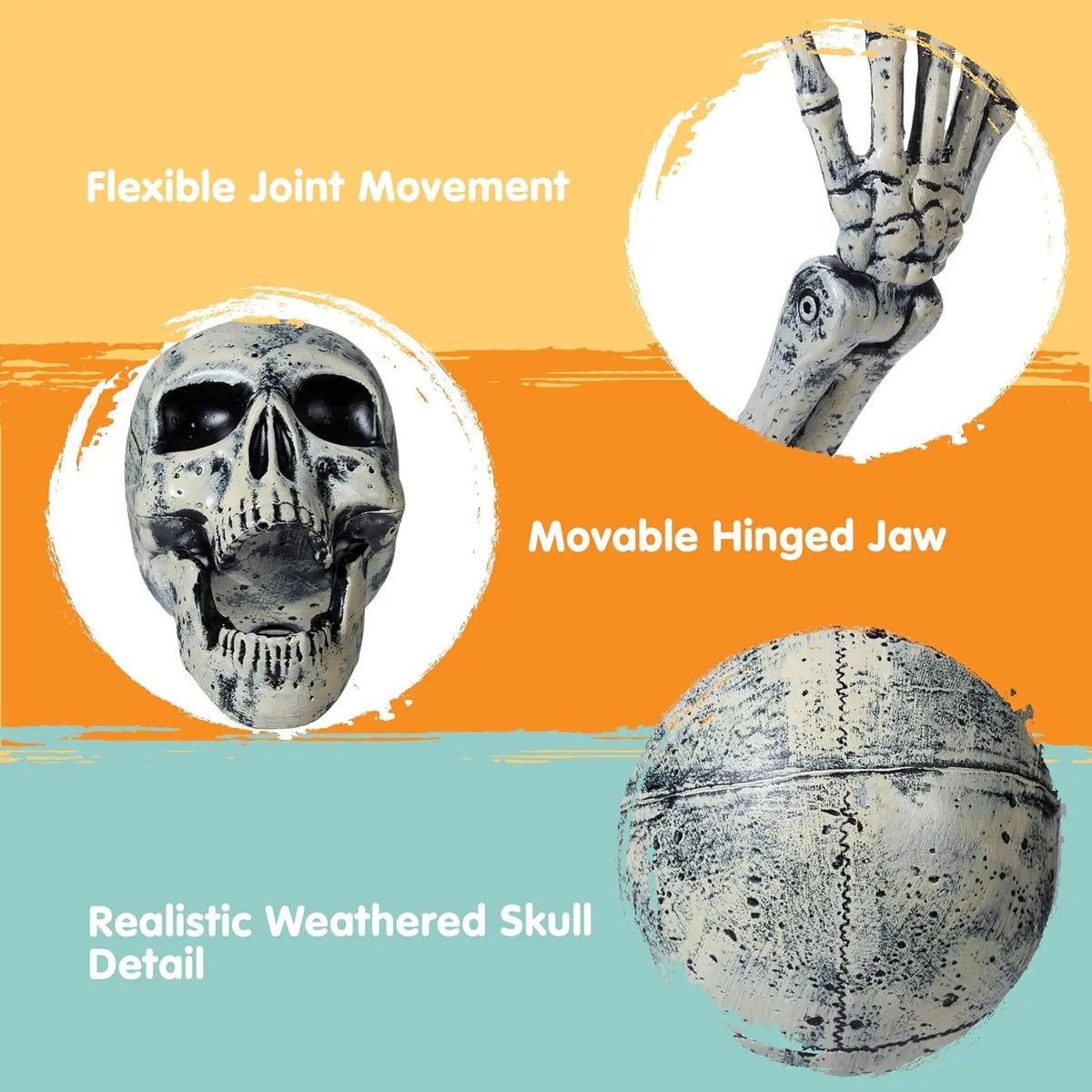3 Pcs Skeleton Halloween Decorations Outdoor Realistic Looking Skeleton Yard Stakes, Groundbreaker Skull Decor for Graveyard Yard Lawn Garden Party Supplies