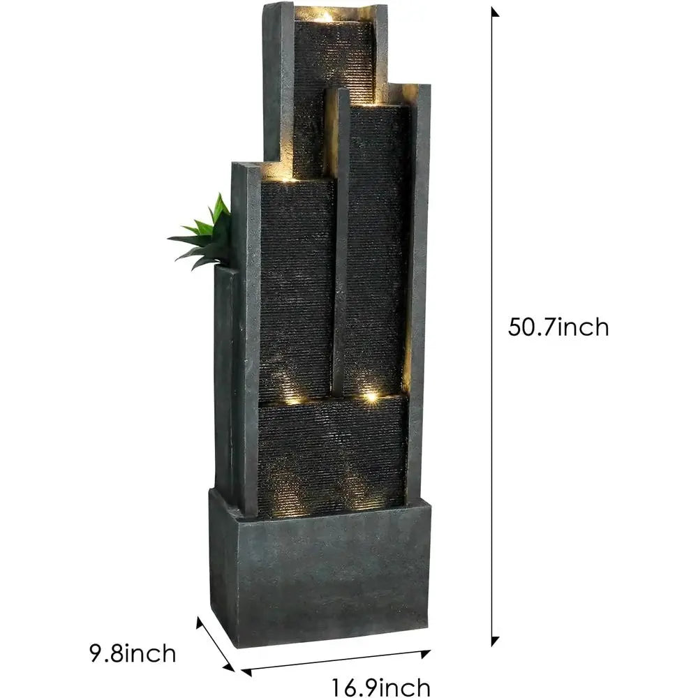 5-Tiers Indoor/Outdoor Garden Water ountain - 50.7inches ern loor-Standing Cascading Water eature - Suitable or Deck, Patio, Por