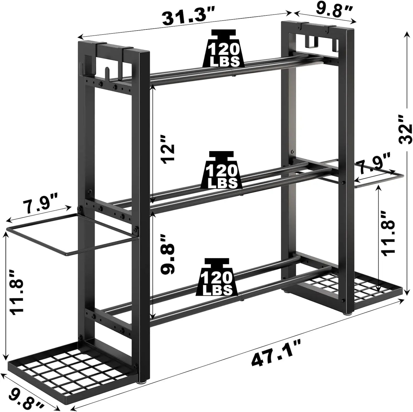 3-Tier Adjustable Dumbbell Rack, Heavy Duty Metal Storage for Home Gym Equipment and Accessories
