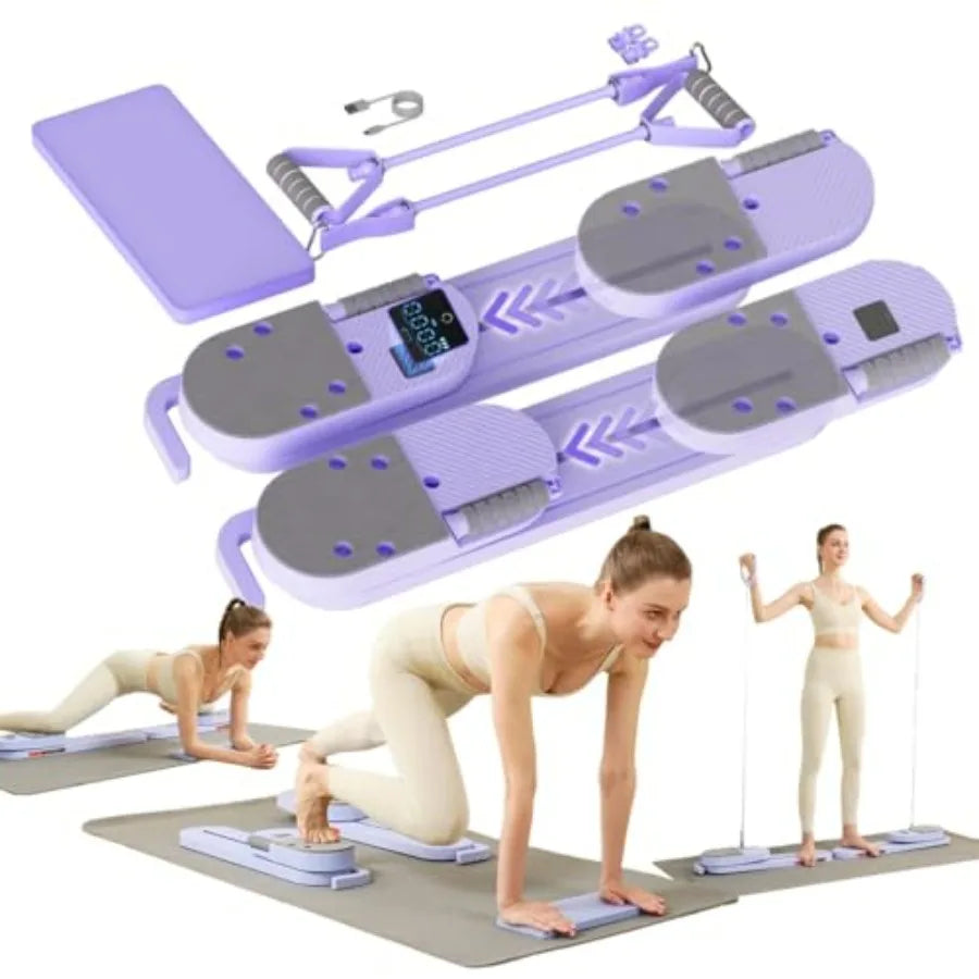 Foldable Pilates Reformer Board with Resistance Bands Rebound System for Home Use Full Body Workout Equipment in Black Core Tra