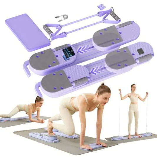 Foldable Pilates Reformer Board with Resistance Bands Rebound System for Home Use Full Body Workout Equipment in Black Core Tra