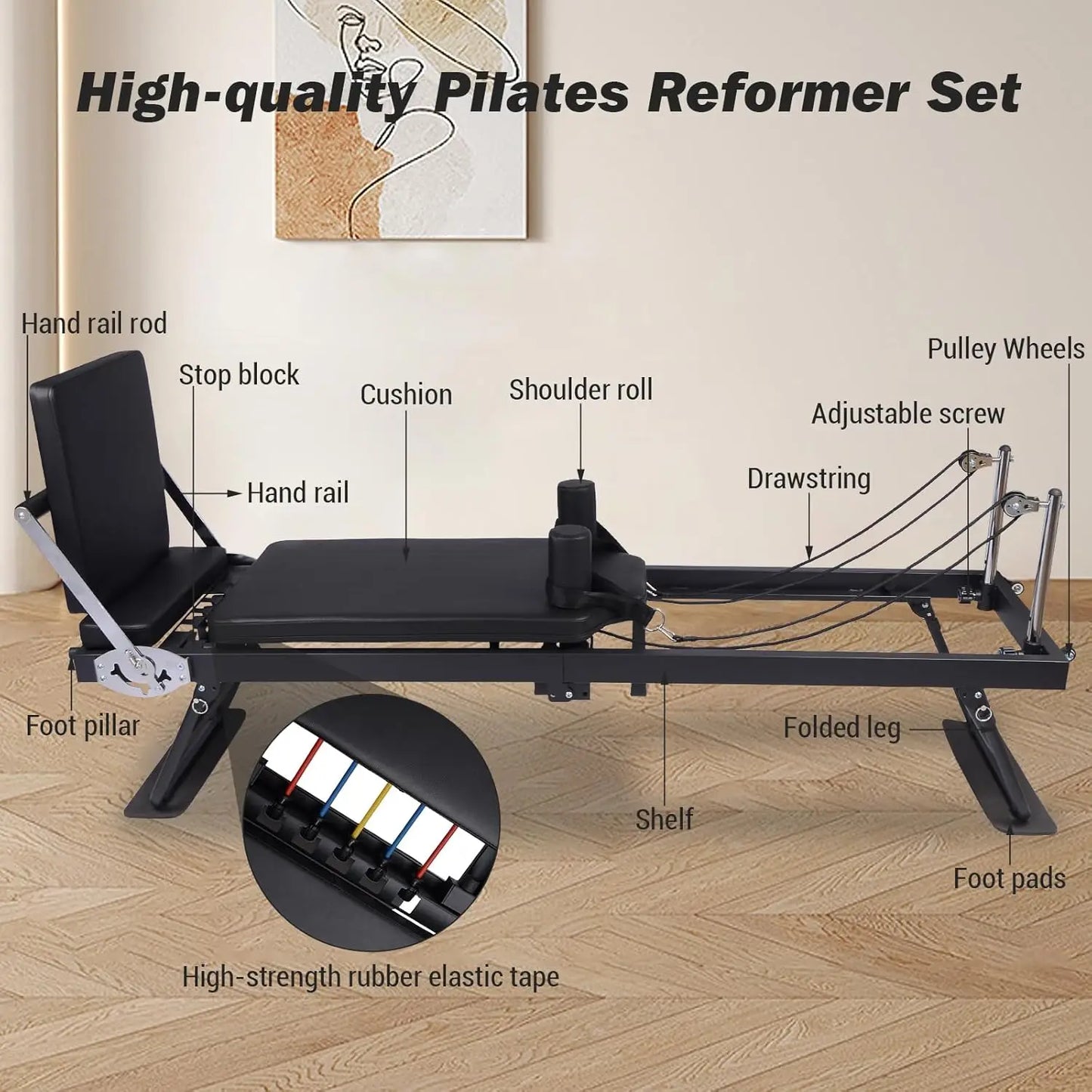 Pilates Reformer Machine,Foldable Pilates Reformer, Home Pilates Equipment for Strength Training Home Gym, Studio & Fitness