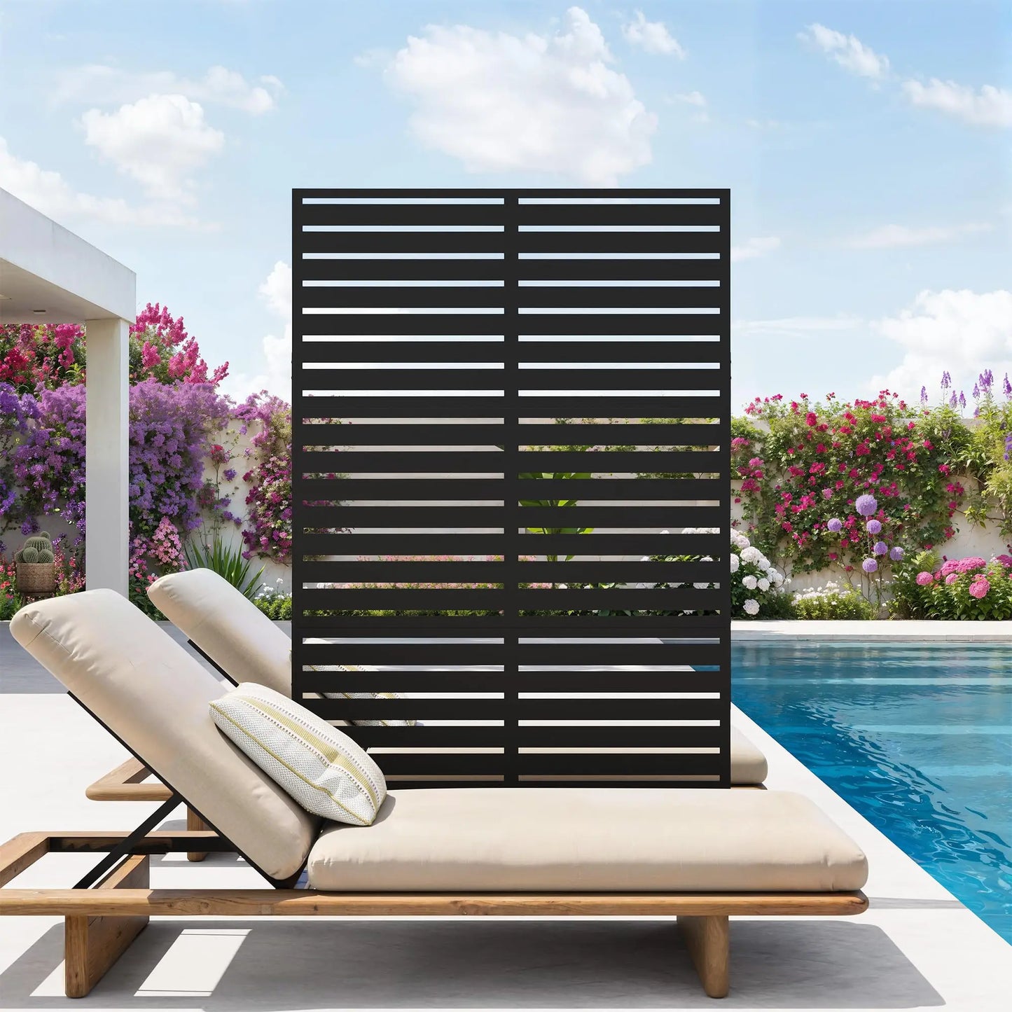 6FT Outdoor Metal Privacy Fence Freestanding Screen Panel With Stand, Decorative Room Divider For Patio Yard Balcony