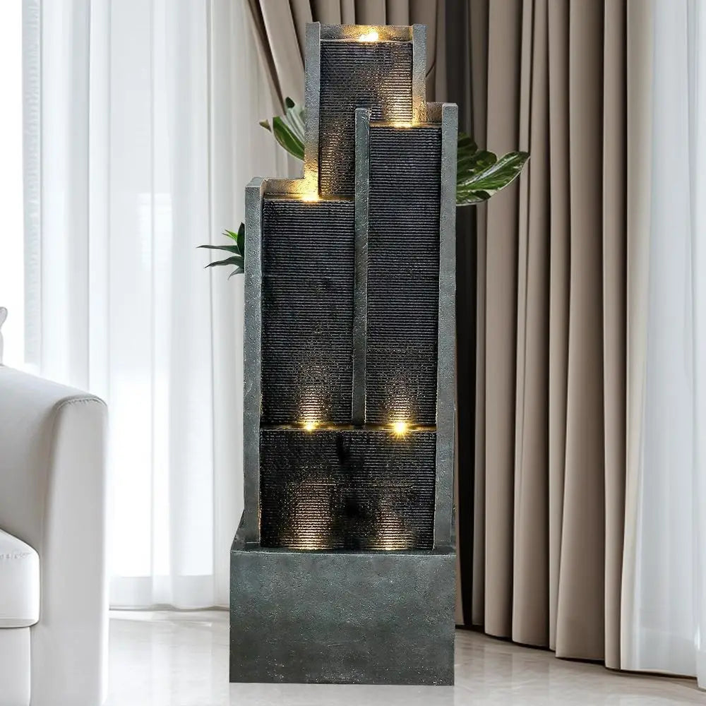 5-Tiers Indoor/Outdoor Garden Water ountain - 50.7inches ern loor-Standing Cascading Water eature - Suitable or Deck, Patio, Por