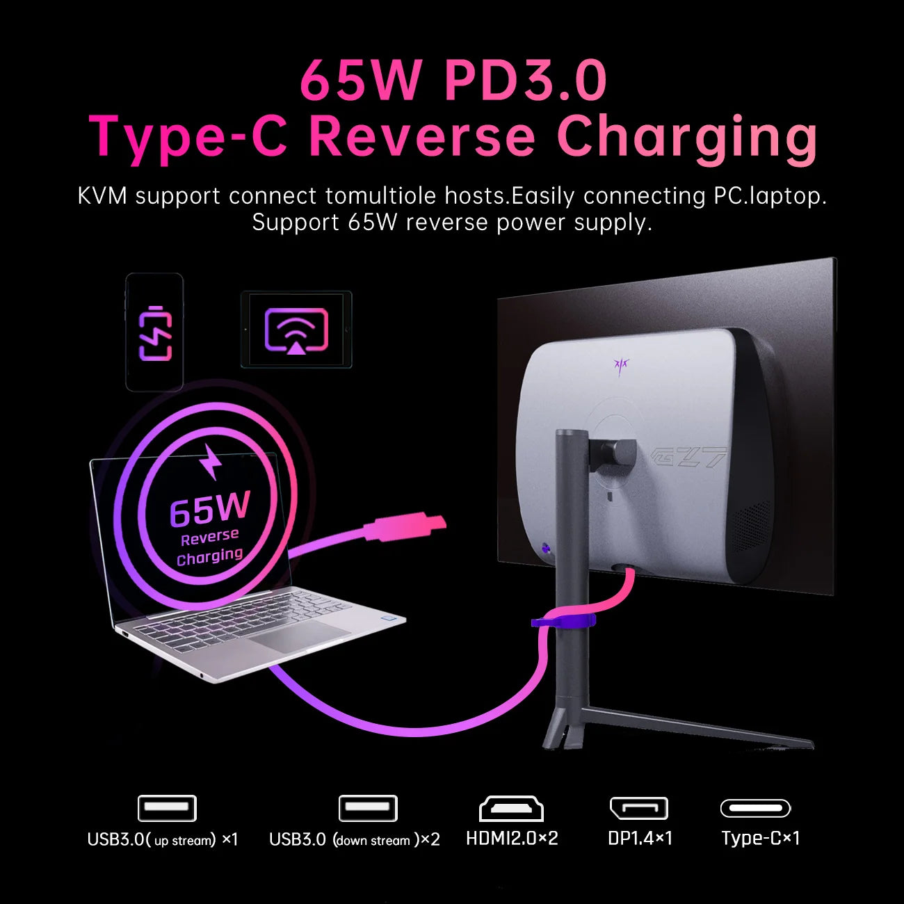 KTC 27 Inch OLED Gaming Monitor, QHD 2560 x 1440, 240Hz, 0.03ms, Type-C 65W, Built-in Speakers, G-SYNC & FreeSync G27P6