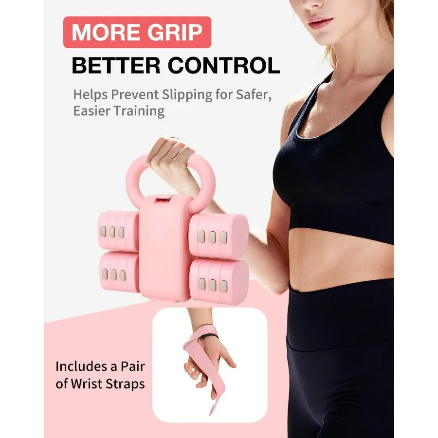 Adjustable Kettlebell Set with Wrist Straps, 4-in-1 Free Weight Adjustable Dumbbells Set for Women 9 Weights from 0.55LB to 12.1