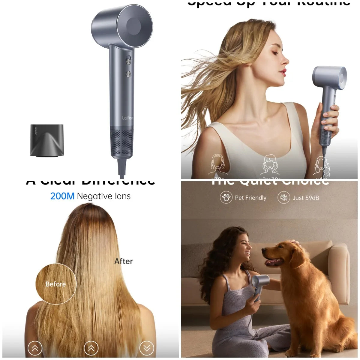 Swift Hair Dryer, High Speed 200M Ionic Blow Dryer with 110, 000 RPM BrushlMotor for Fast Drying, Low