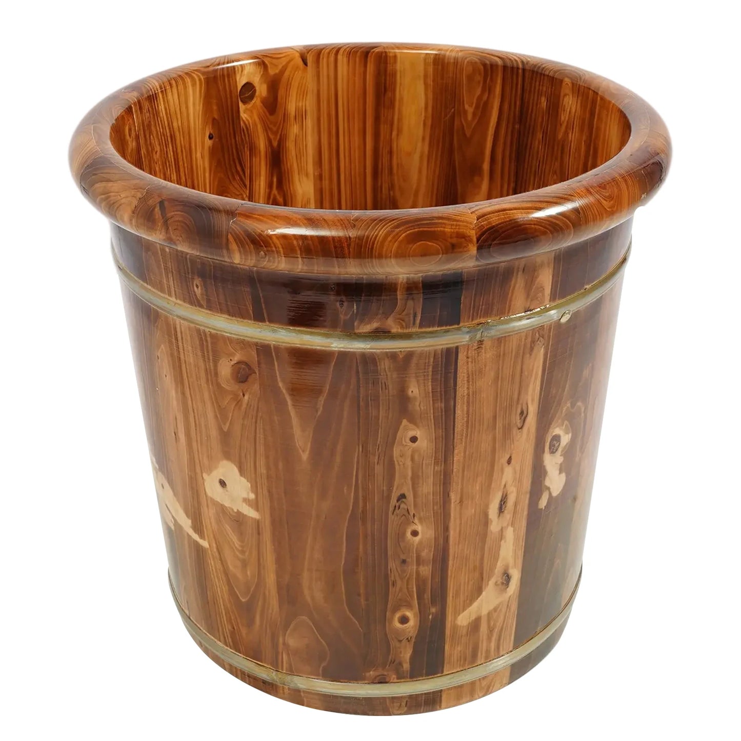 Wood Foot Bath Bucket, Portable Pedicure Bowl Soaking Tub Feet Massage Barrel Solid Wood Round Sauna Feet Basin Footbath Barrel