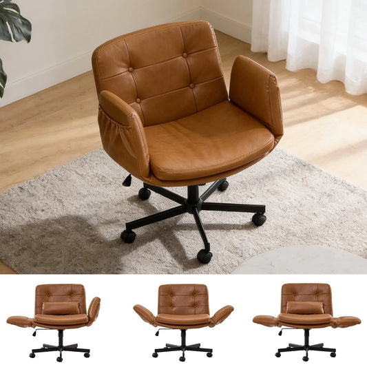 Criss Cross Chair Home Office Cross Legged Swivel Chair with Wheels and Adjustable Arms