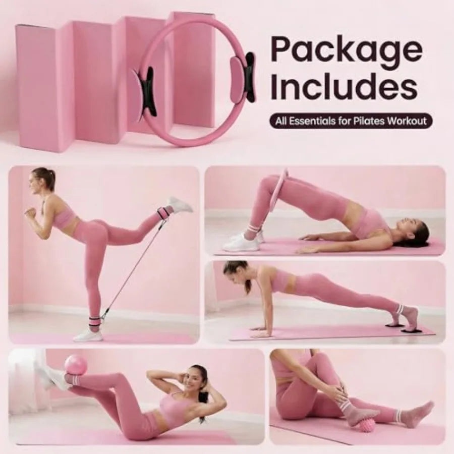 18PCS Ultimate Home Pilates Circle Kit, Professional Pilates Equipment Set with Magic Pilates Ring, Ball and Yoga Mat for Full