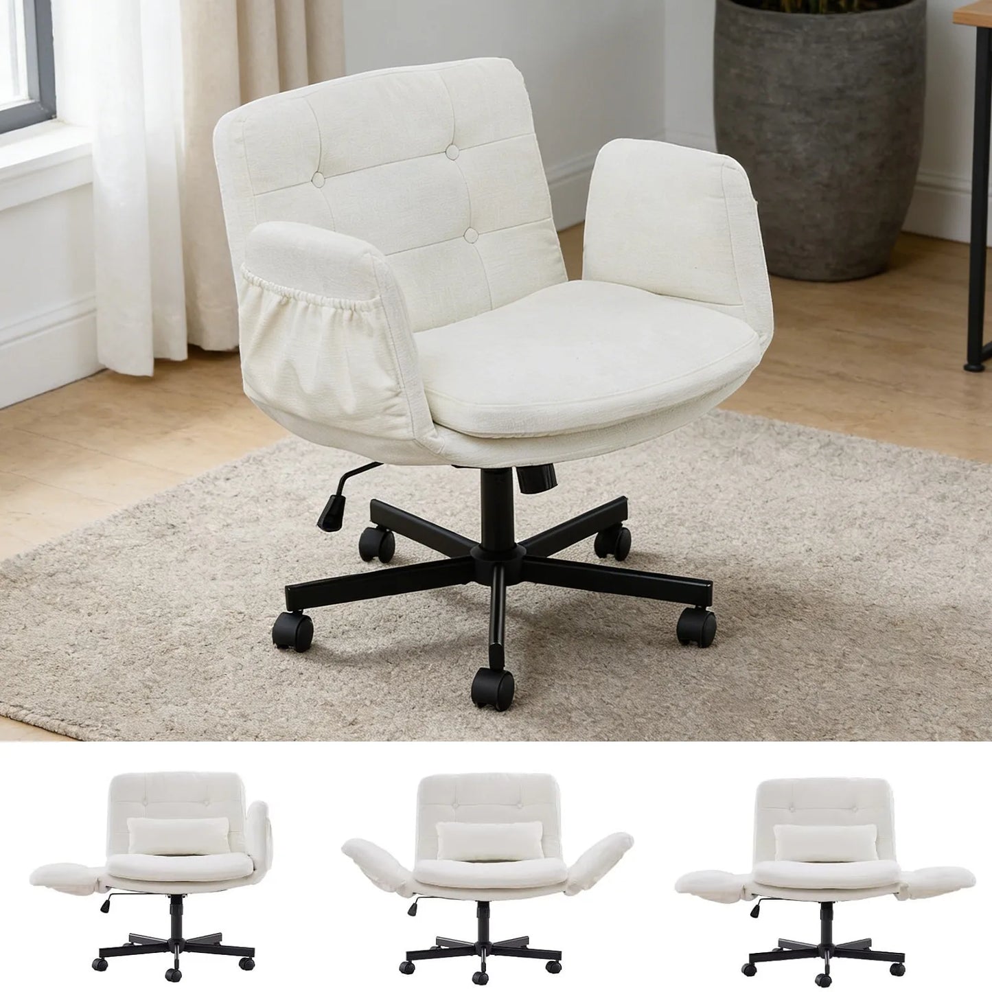 Criss Cross Chair Home Office Cross Legged Swivel Chair with Wheels and Adjustable Arms