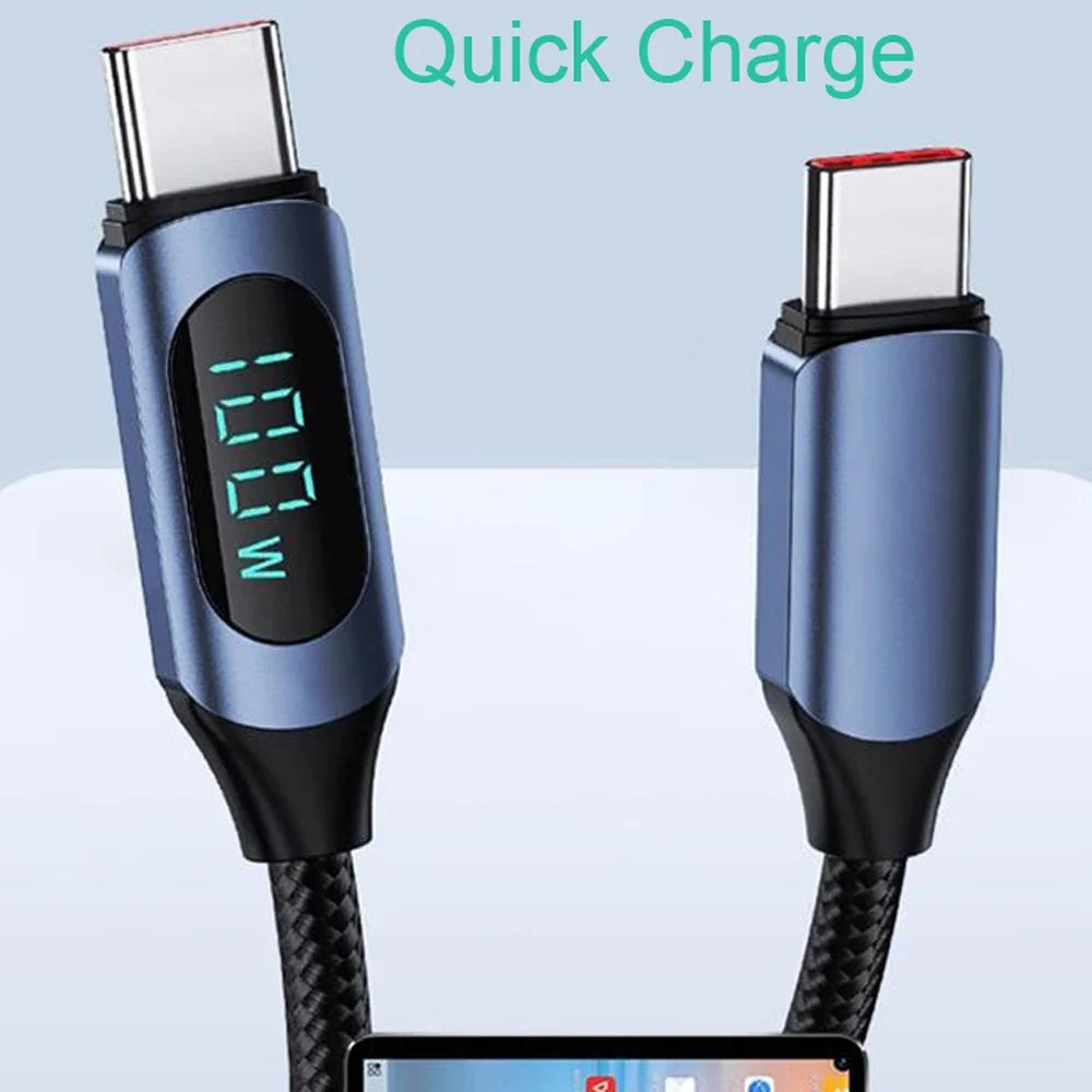 100W 1m/2m Real-time Digital Dispaly Type C to Type C Cable PD Fast Charger USB C to USB C Cable For iphone 15 16 Data Cord Wire