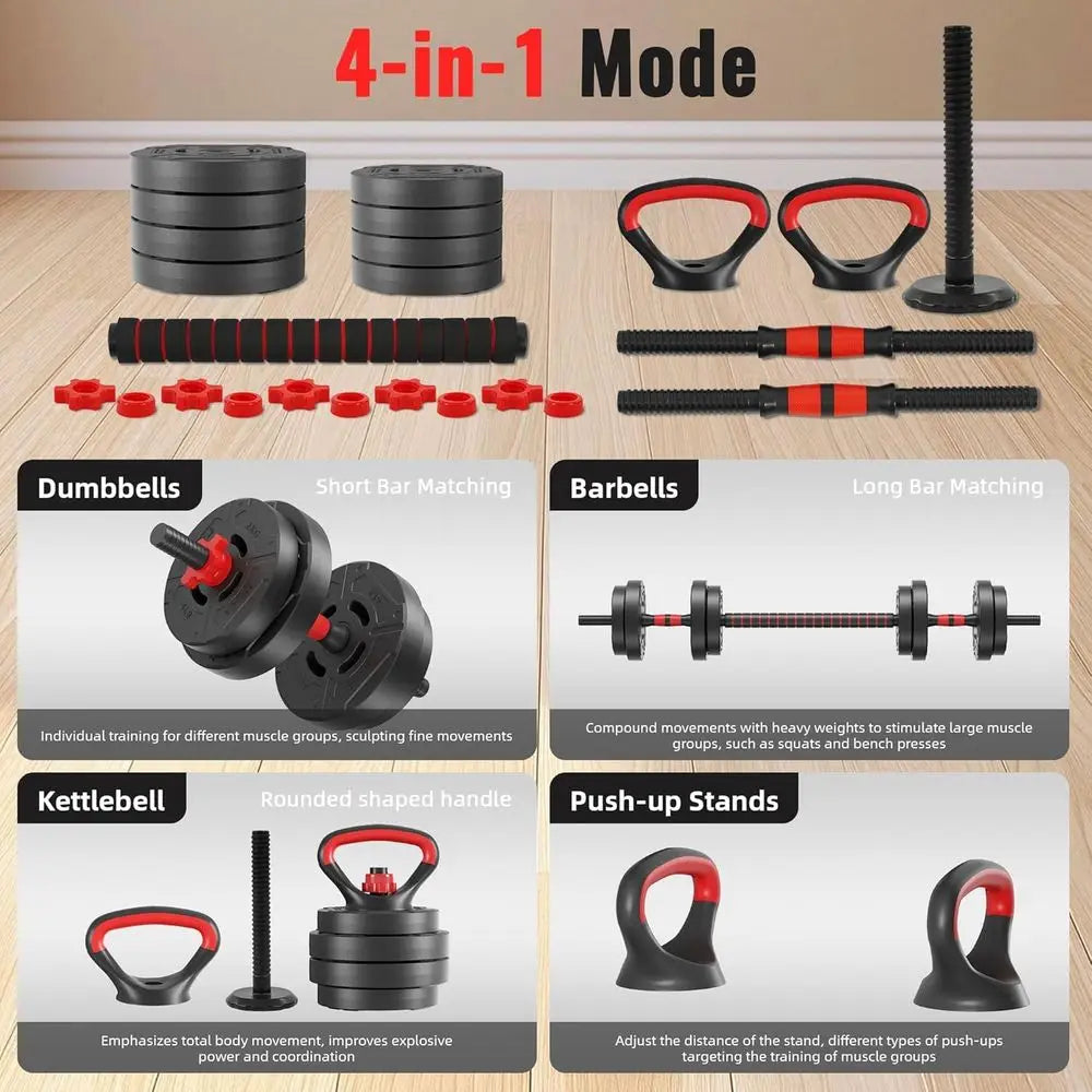 Versatile 40-60 lbs Adjustable Dumbbell Set, Portable Multi-Function Home Gym Kettlebell Kit