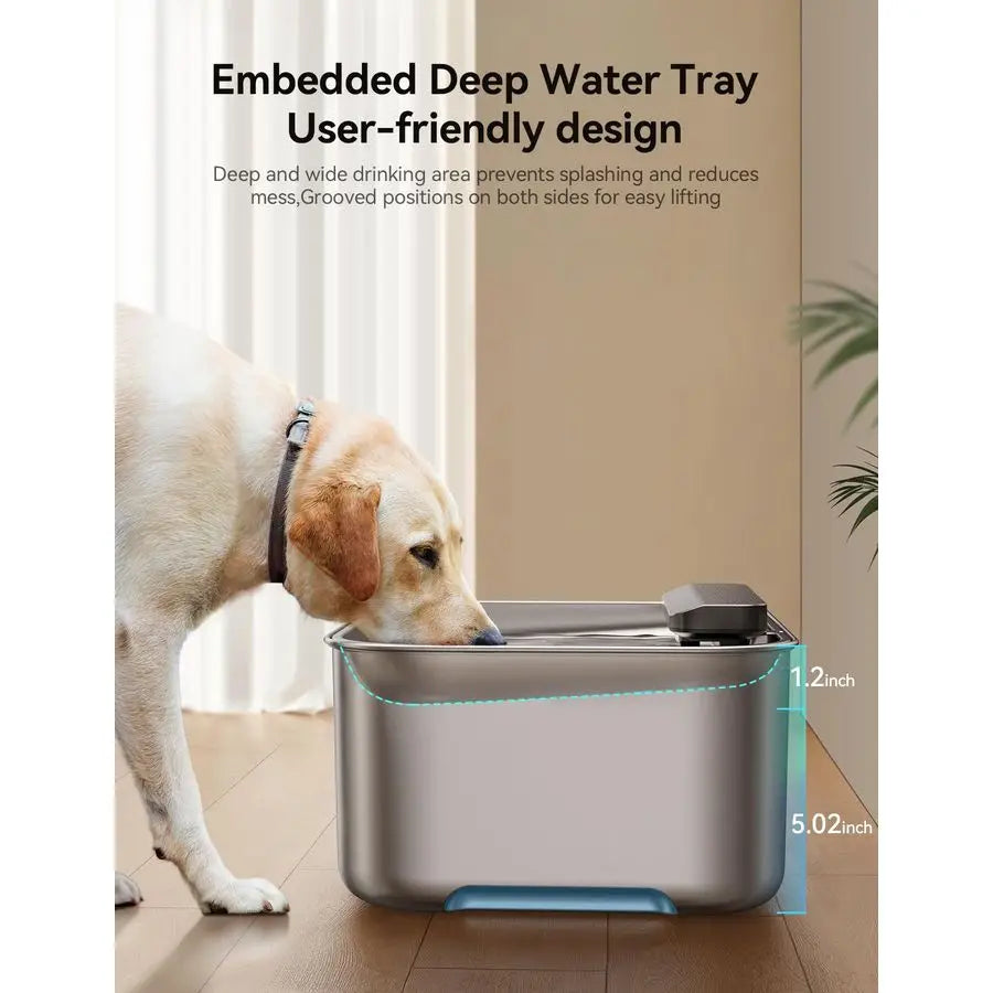 12L Dog Water Fountain for Large Dogs, UltraQuiet Stainless Steel Dog Water Bowl Dispenser with Swirling Water Flow, Pet Water F