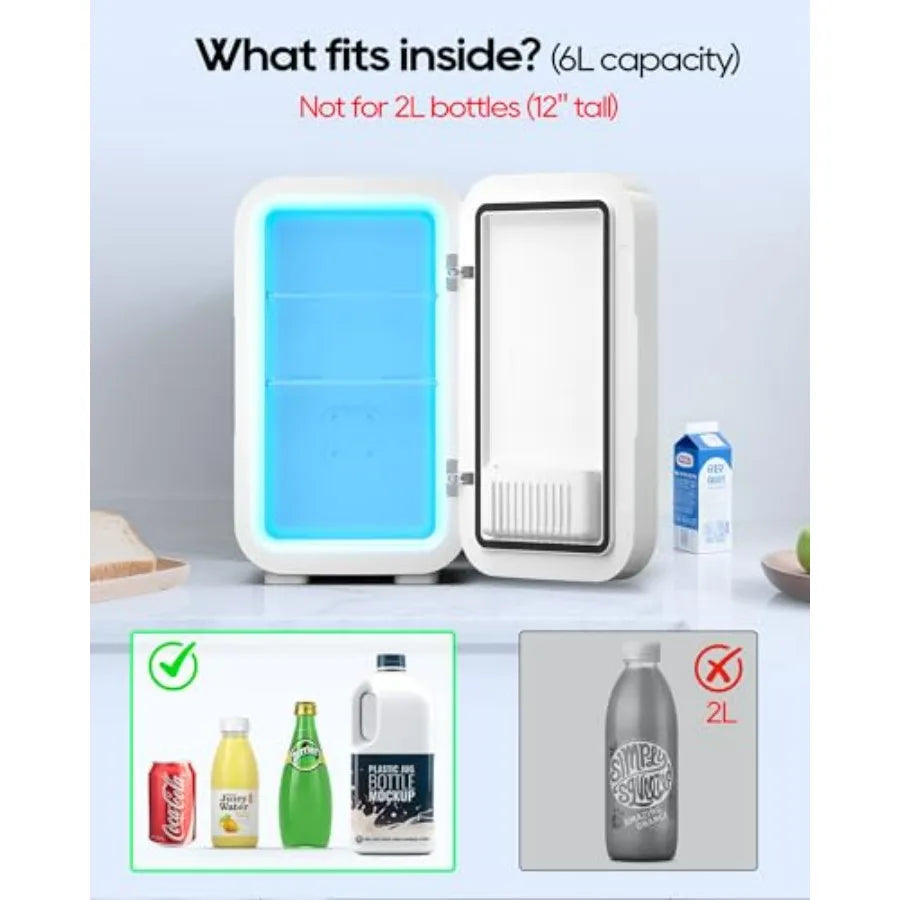 Mini Fridge 6 Liter 8 Can Portable Thermoelectric Cooler Warmer for Bedroom Car Office Dorm White 110V AC DC