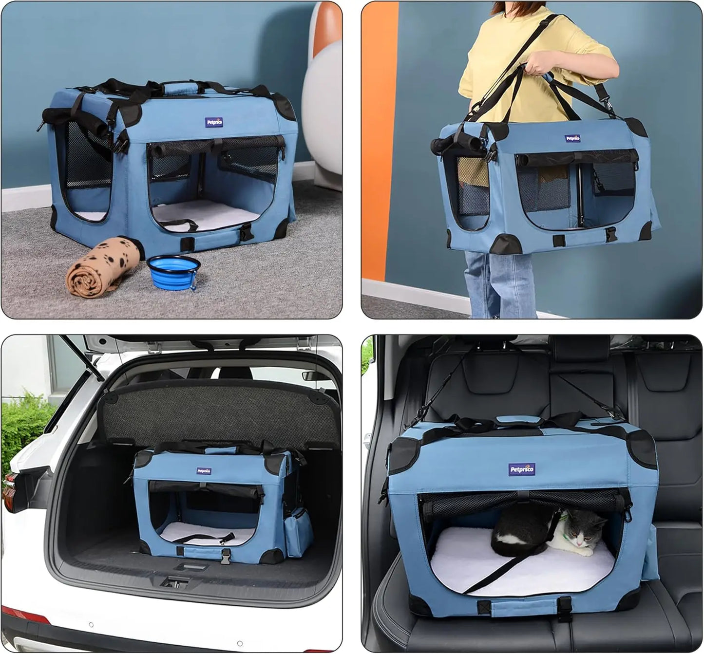 Portable Collapsible Pet Crate with Blanket and Bowl for Indoor Outdoor Travel