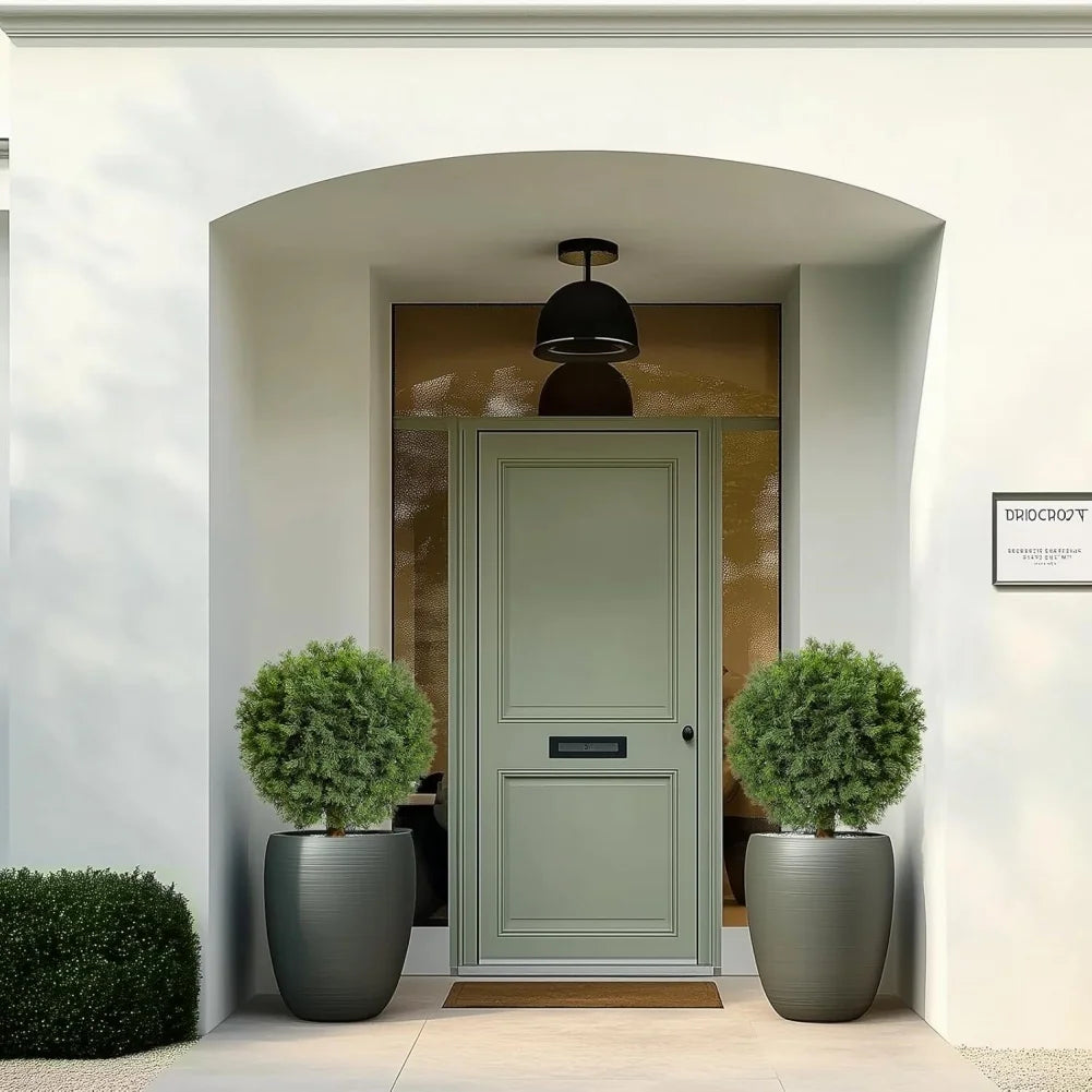 2 Pcs 24'' Artificial Cedar Topiary Ball Trees with Potted Fake Cedar Plants Artificial Shrubs Bushes Ball Tree for Front Door