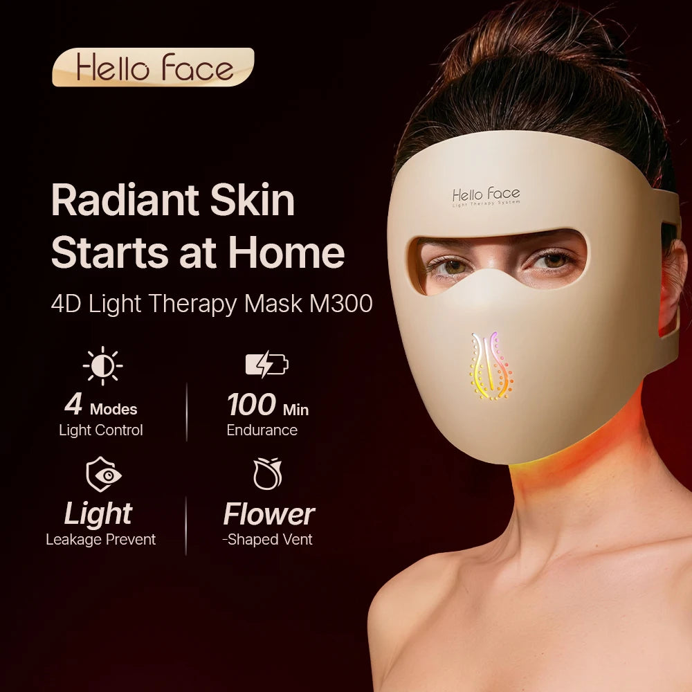 Hello Face M300 4D Light Mask 460/650/850nm Wavelengths Cordless LED Face Mask for Home Use