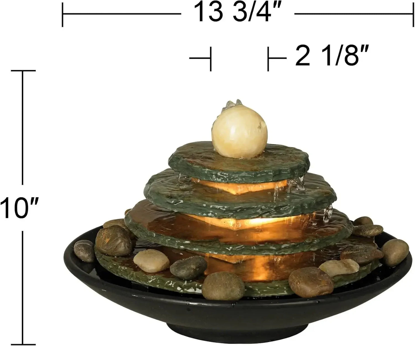 Pyramid 10" High Small Zen Modern Indoor Decor Slate Stone Tabletop Fountain with Light Waterfall Feng Shui Ball Rock Water Feat