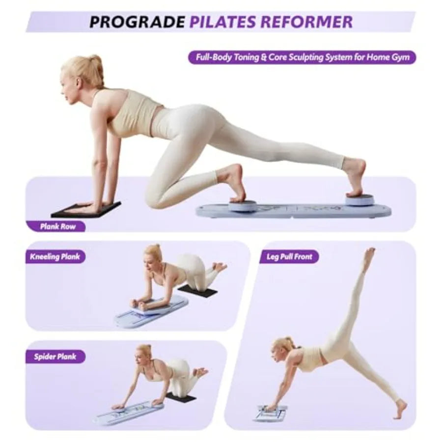 Foldable 6-in-1 Multifunctional Pilates Board Reformer Machine Set for Home Use Portable Sliding Board Workout Equipment in Bla