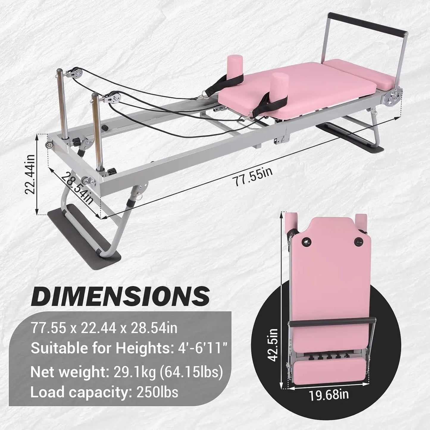 Pilates Reformer Machine,Foldable Pilates Reformer, Home Pilates Equipment for Strength Training Home Gym, Studio & Fitness