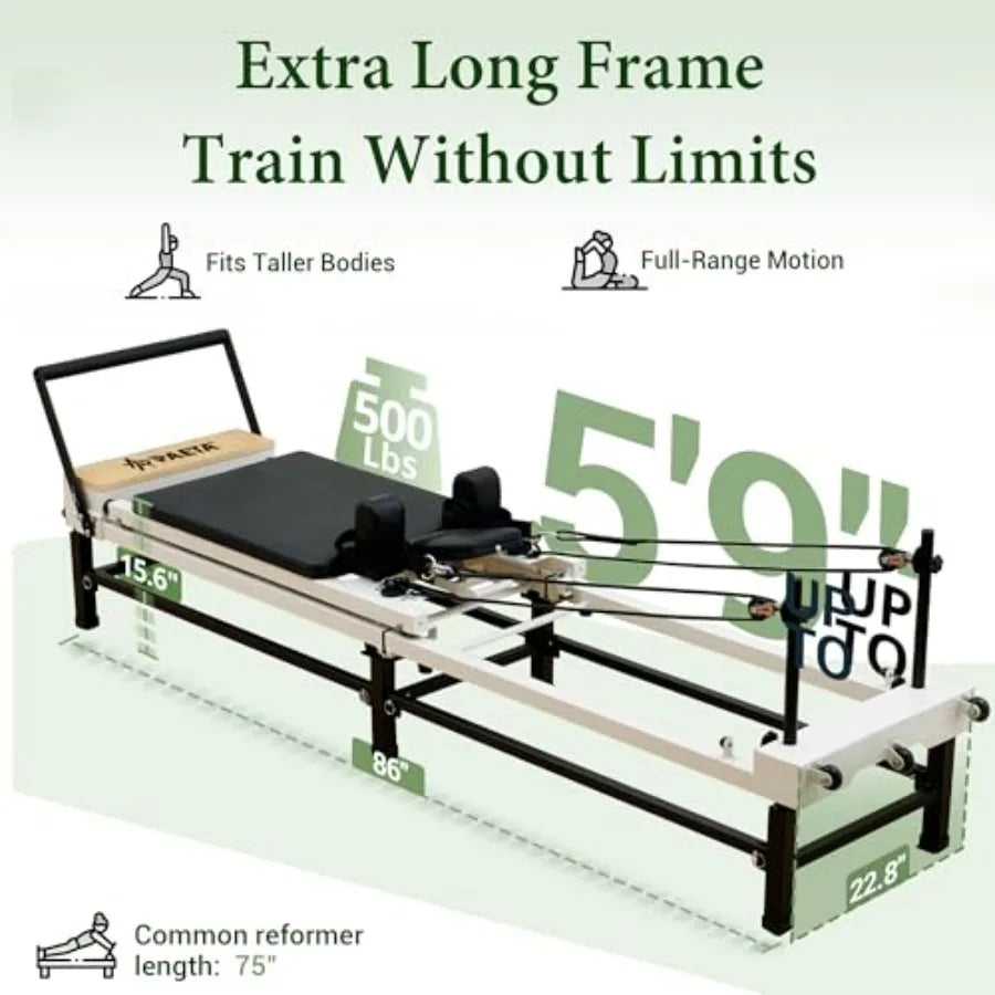 Foldable Pilates Reformer 91 with Adjustable Hght Piano Wire Springs and Jump Board Black Fitness Equipment for Home Studio