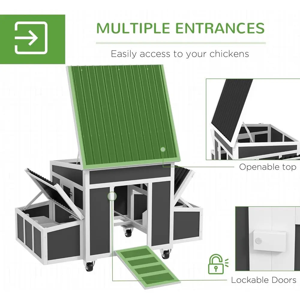 Gray Outdoor Chicken Coop with Nesting Box, Tray, and Windows for 6 Chickens or Rabbit Hutch
