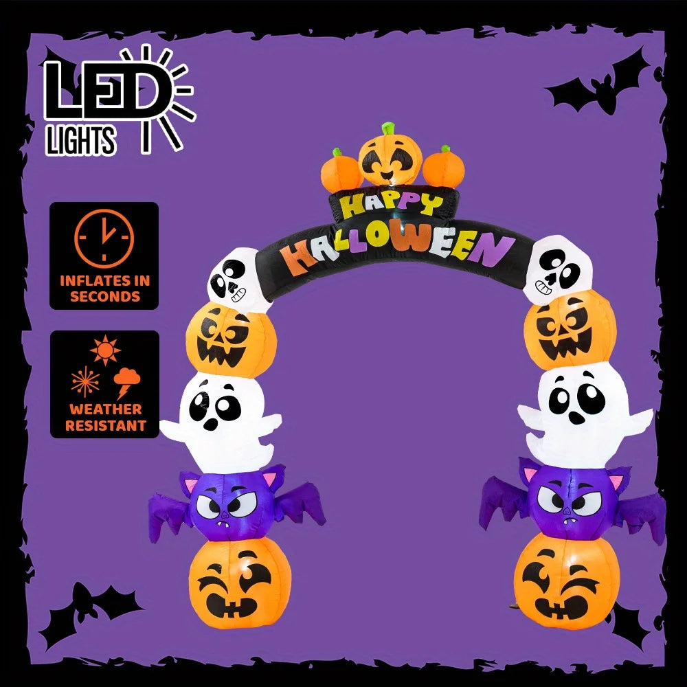 8 FT Cute Halloween Inflatables Pumpkin Archway Outdoor Decoration, Archway Halloween Blow Up for Yard with Build-in LED Lights, Inflatable Arch Yard Outside Pumpkin Decor for Party, Garden
