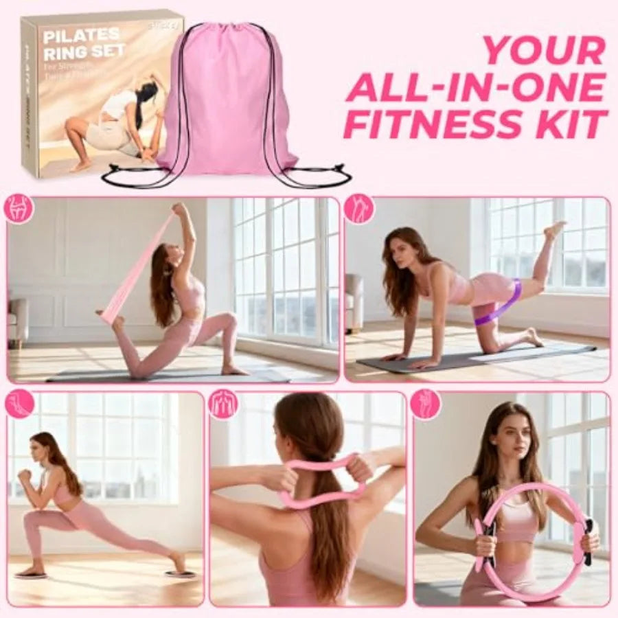 Pilates Ring Set for Women, Pilates Set with Magic Circle, Ball and Resistance Bands, Pilates Kit for Home Workout, Pilates Equ