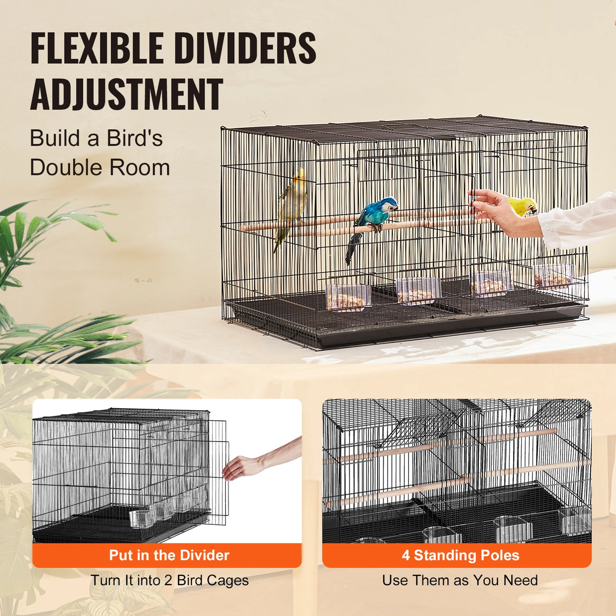 SucceBuy 30Inch Flight Bird Cage Stackable Divided Small Animal Cage for Kinds of Birds Pet Travel Birdcage with Handle Perches