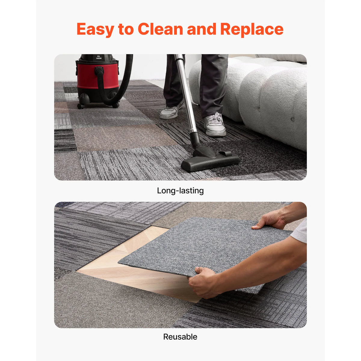SucceBuy Carpet Tiles Reusable 20x20 inch 24 PCS Floor Soft Padded for Seamless Cover 66.6sq.ft for Living Room Bedroom Indoor