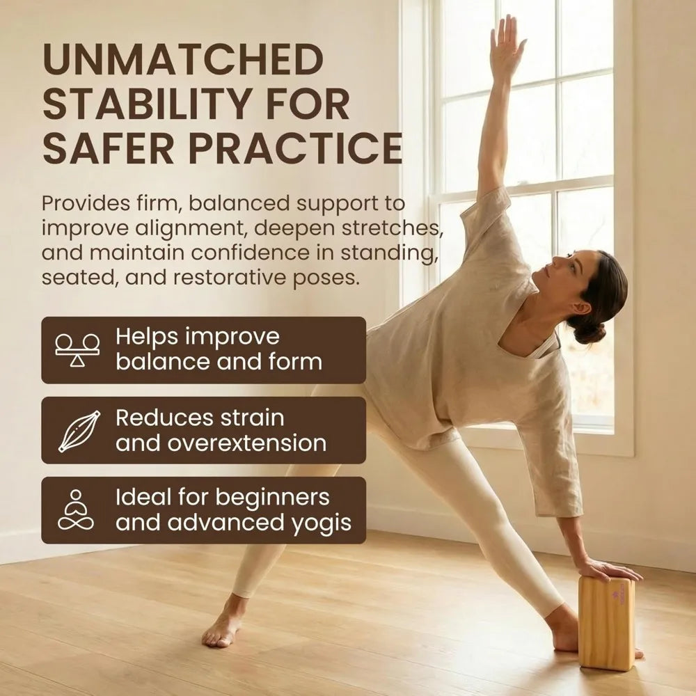Original Wooden Yoga Blocks Set of 2 – Solid Hardwood Props Inspired by Traditional Yoga