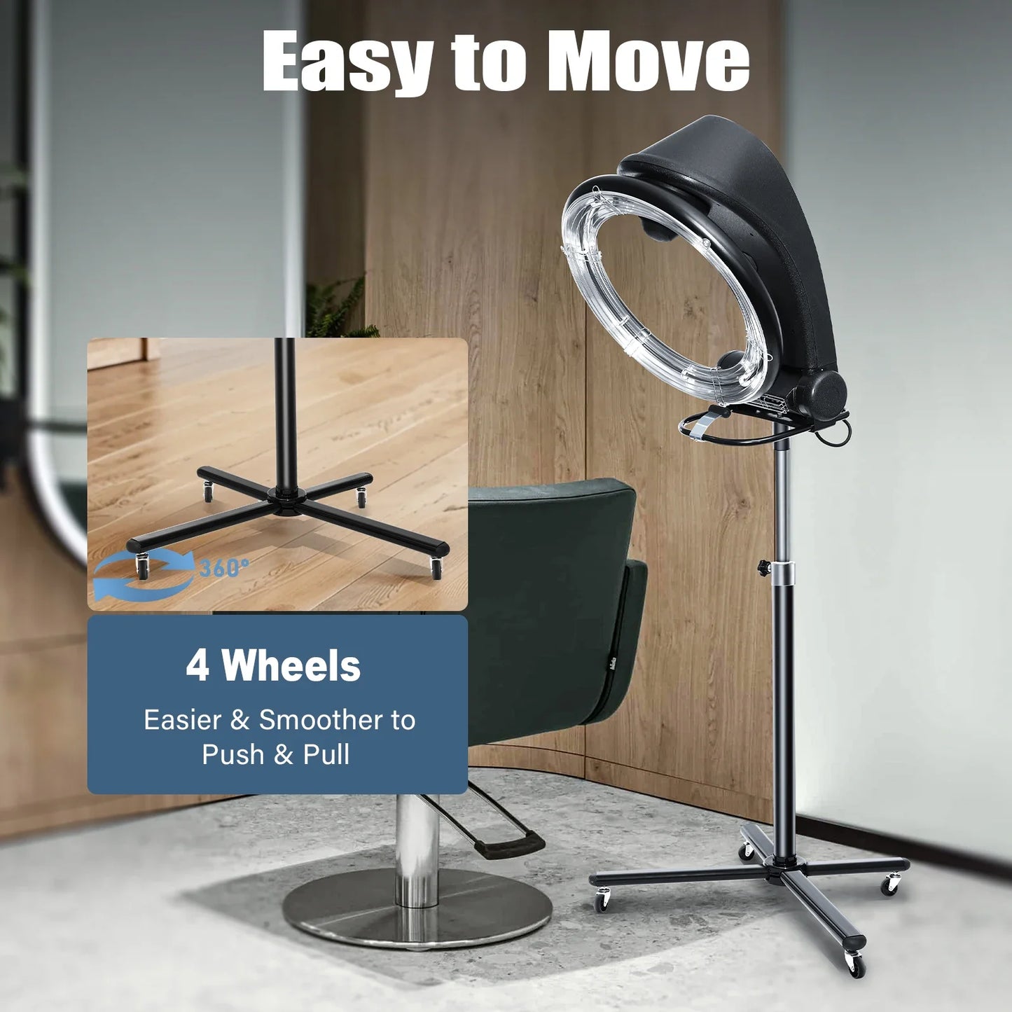 Professional Infrared Hair Dryer - Adjustable Height, Temp & Time Control, Durable Build, Easy Move & Install, Ideal for Salons